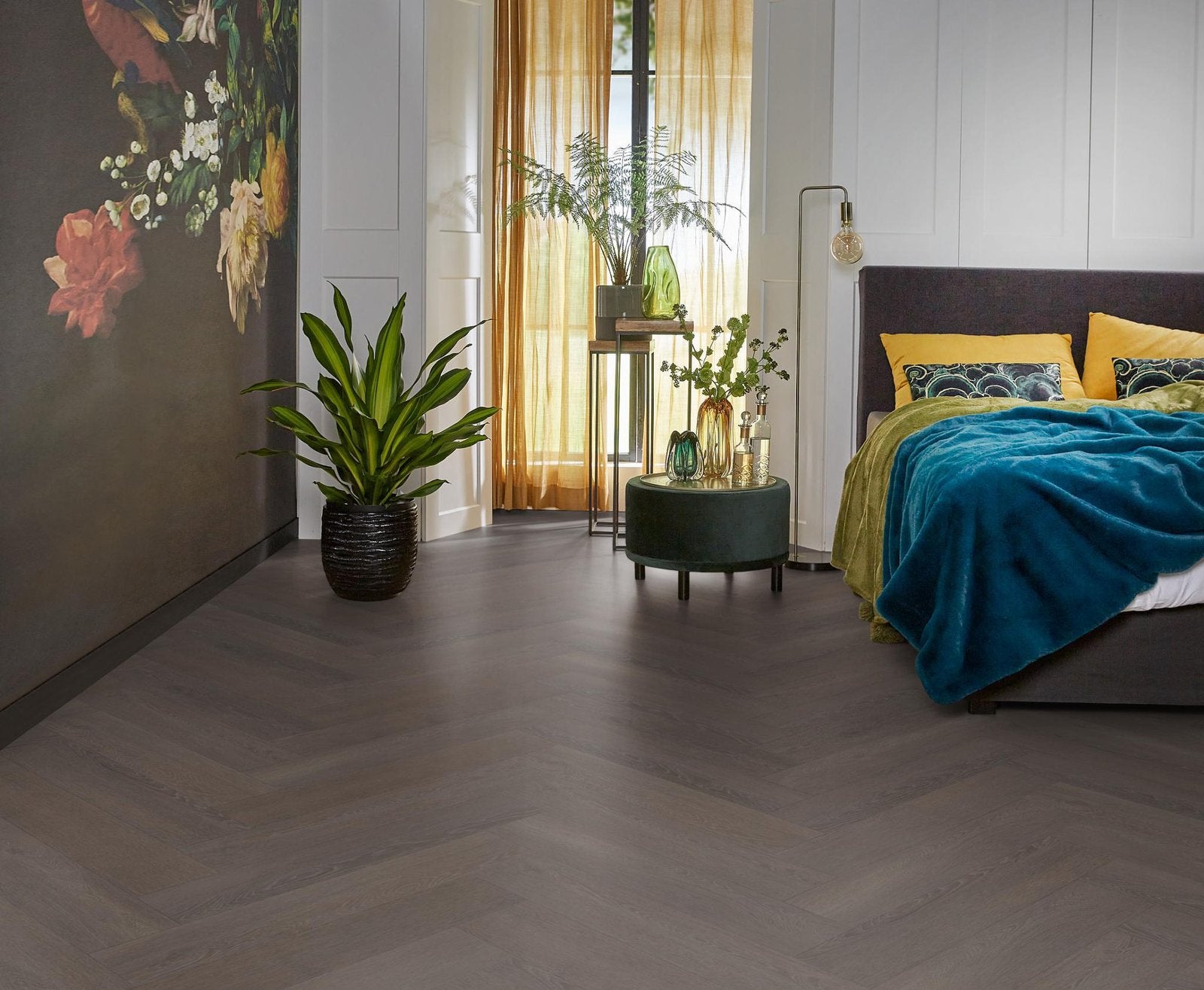 Herringbone dryback charcoal sfeer