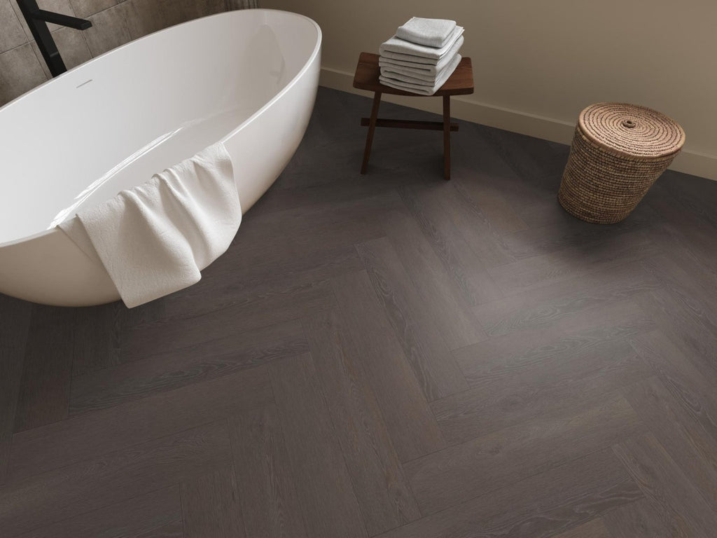 Herringbone dryback charcoal sfeer