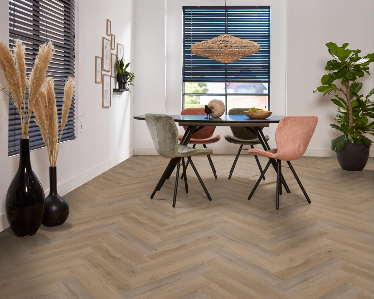 Spigato Vivero visgraat dryback natural oak sfeer